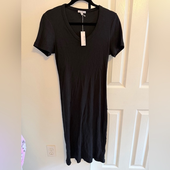 NWT James Perse U Neck Ribbed Black Midi Dress sz 2 - Picture 3 of 4